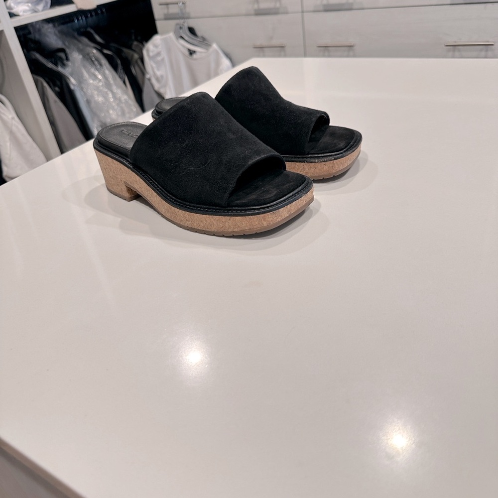 Vince Black Suede Cork Platform Mules